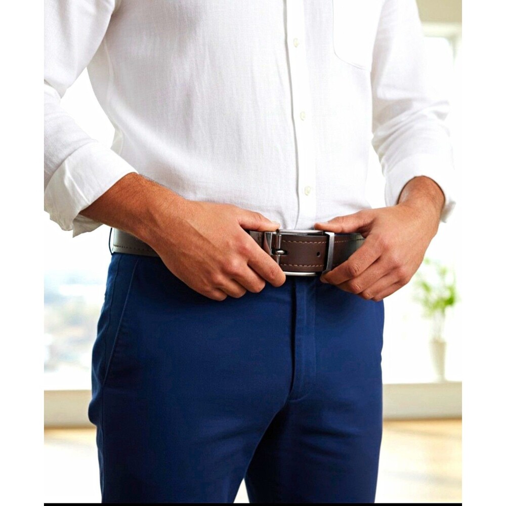 George Men’s Reversible Dress Belt Brown/Black Large Solid 35mm Metal Buckle